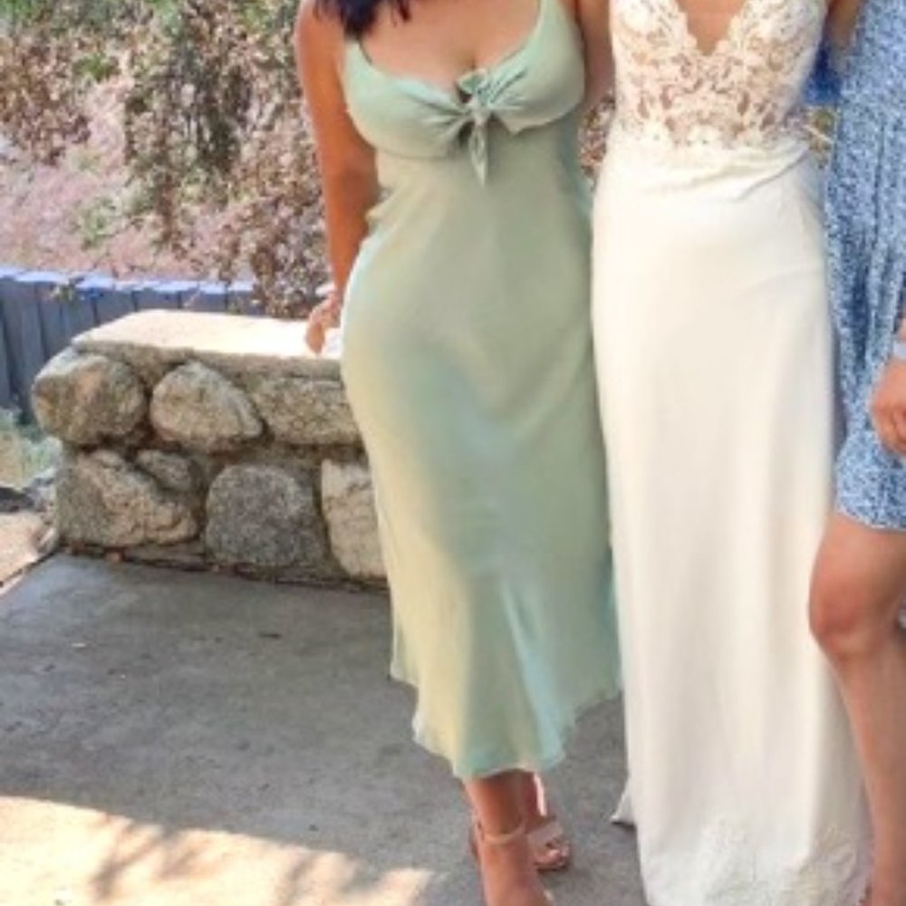 Satin midi sage green dress